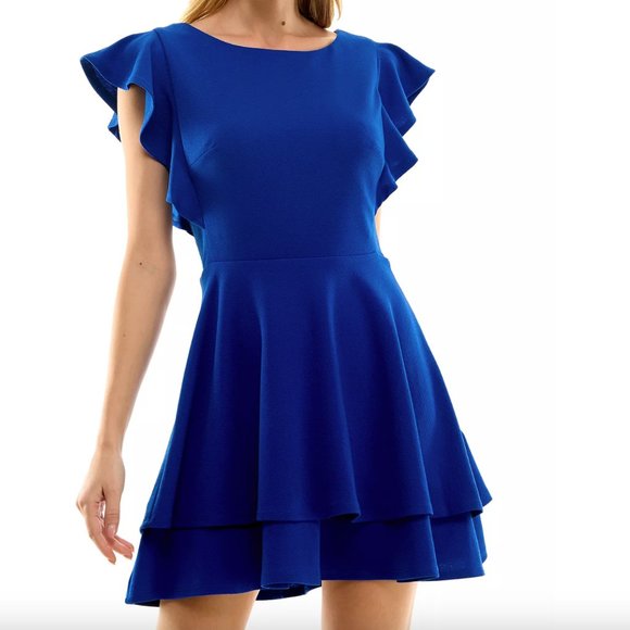 Yellow Printed Ruffle Sleeve Fit & Flare Dress